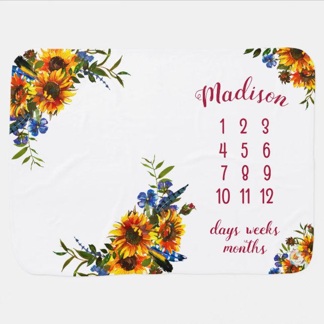 Girly Rustic Sunfloral Milestone Baby Blanket (Horizontal)