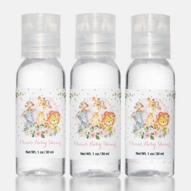 Girly Safari Wild Animals Blush Floral Baby Shower Hand Sanitizer (Set)