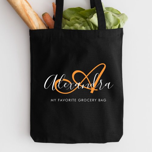 Girly Saffron Orange Elegant Script Name Monogram Tote Bag