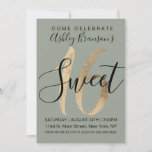 Girly Sage Green Faux Gold Foil Sweet 16 Invitation at Zazzle