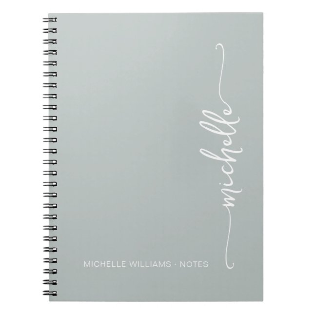 Girly Sage Green Modern Script Monogram Name  Notebook (Front)