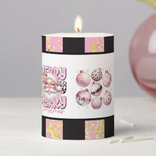 Girly Santa Christmas Pink Black Groovy Pillar Candle