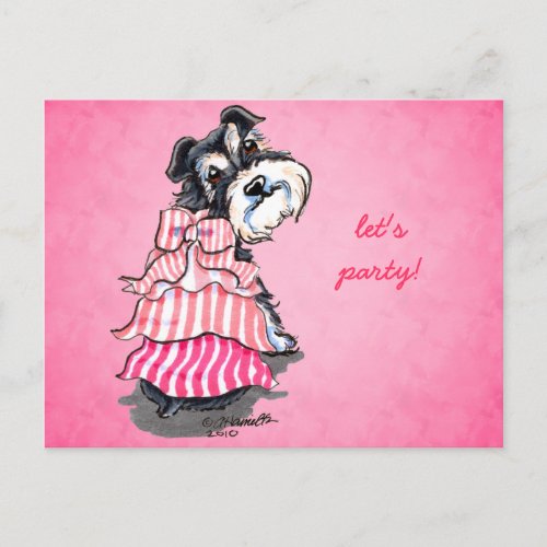 Girly Schnauzer Pink Dress Off_Leash Art Postcard