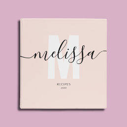 Girly School Monogram Calligraphy Blush Pink 3 Ring Binder
