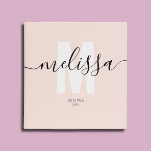 Girly School Monogram Calligraphy Blush Pink 3 Ring Binder