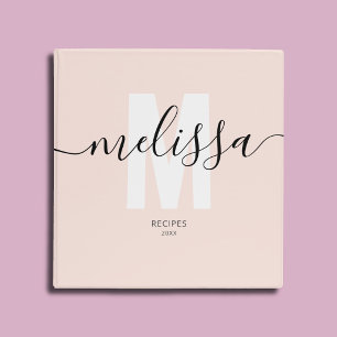 Girly School Monogram Calligraphy Blush Pink 3 Ring Binder