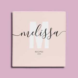 Girly School Monogram Calligraphy Blush Pink 3 Ring Binder