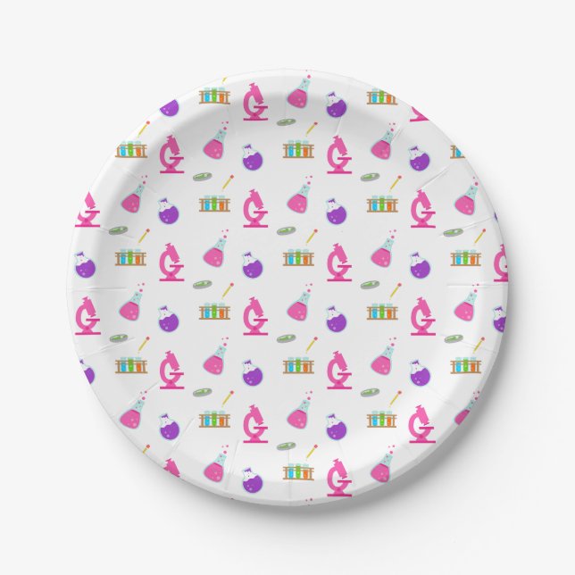 Girly Science Party Pattern Paper Plates (Front)