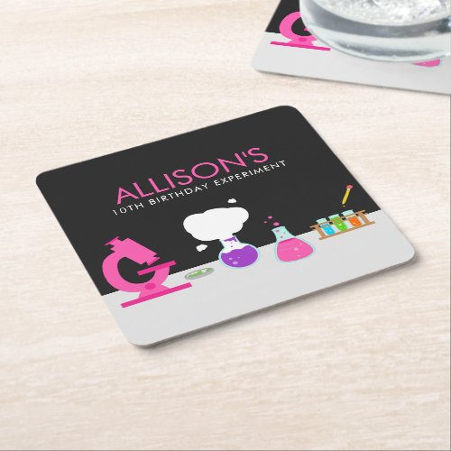 Girly Science Party Square Paper Coaster