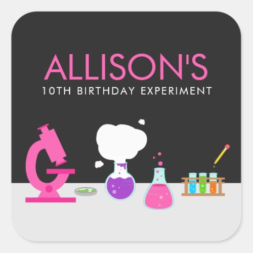 Girly Science Party Square Sticker