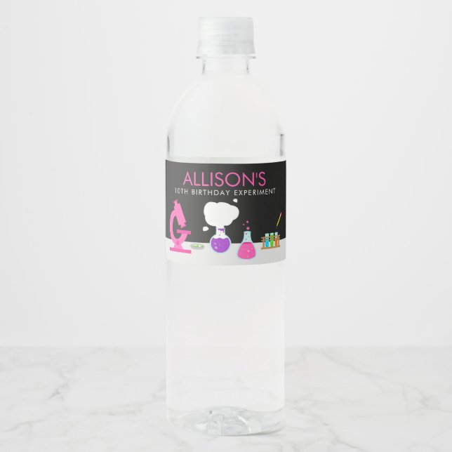 Girly Science Party Water Bottle Label (Front)