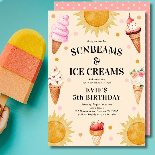Girly Scoop on Over Ice Cream 5th Birthday Party  Invitation