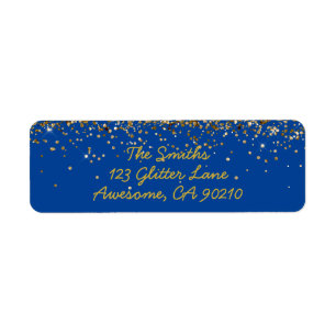 Girly Script Blue and Gold Wedding Return Address Label