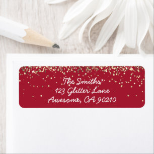 Girly Script Burgundy Gold Wedding Return Address Label