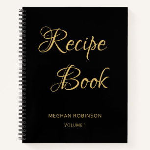 Girly Script Cookbook Black Personalized Recipe Notebook