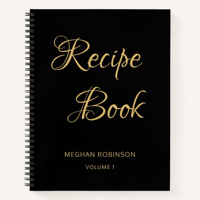 Girly Script Cookbook Black Personalized Recipe Notebook (Front)
