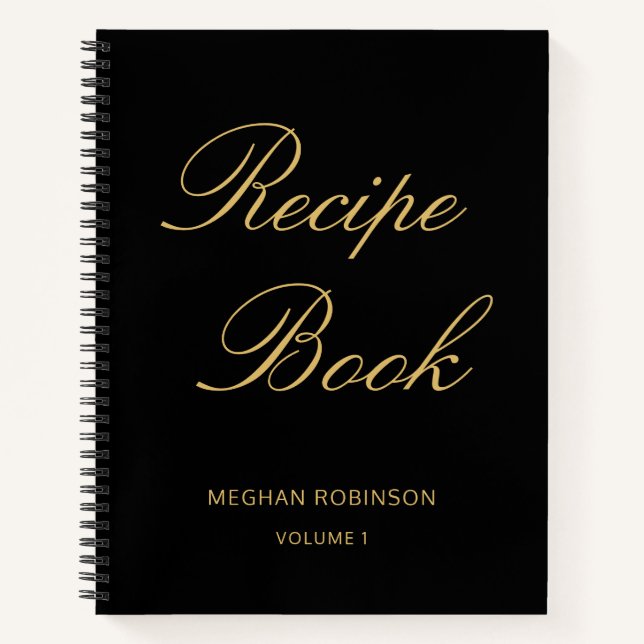 Girly Script Cookbook Black Personalized Recipe Notebook (Front)