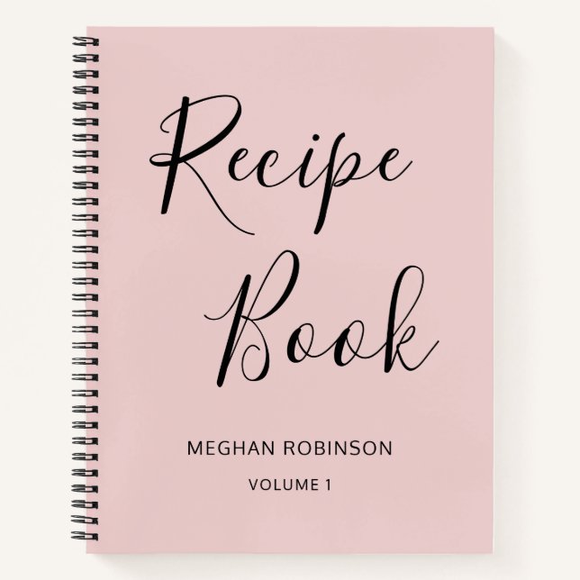 Girly Script Cookbook Blush Personalized Recipe No Notebook (Front)