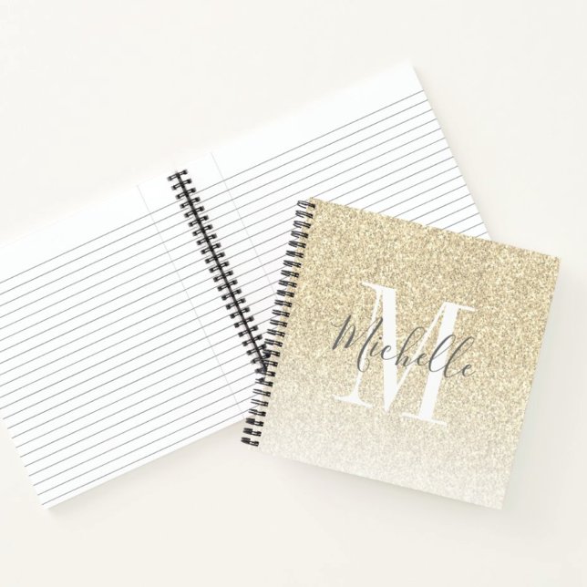 Girly Script Gold Glitter Sparkles Monogram Name Notebook (Creator Uploaded)