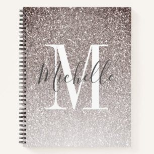 Girly Script Grey Glitter Sparkles Monogram Name Notebook