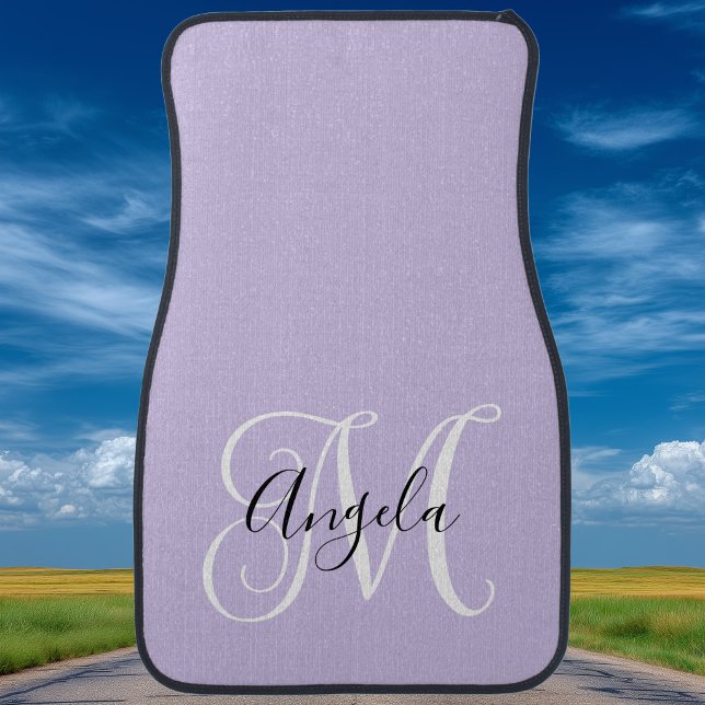Girly Script Monogram Pale Lavender Car Floor Mat (Girly Script Monogram Pale Lavender Car Front Floor Mats)