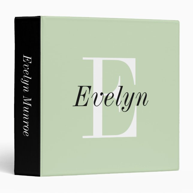 Girly Script Monogrammed Pistachio Green 3 Ring Binder (Front/Spine)
