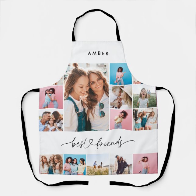 Girly script multi photo best friend modern simple apron (Front)
