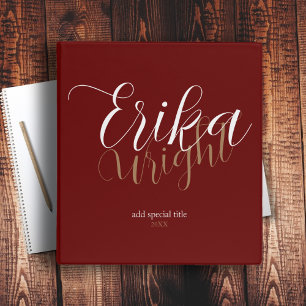 Girly Script Name dark-red 3 Ring Binder