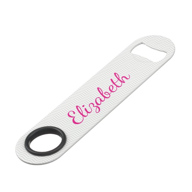 Girly Script Name with Classic Gray Chevron Speed Bottle Opener