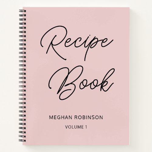 Girly Script Personalized Cookbook Blush Recipe No Notebook