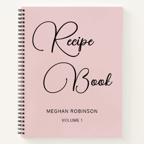 Girly Script Personalized Cookbook Blush Recipe Notebook