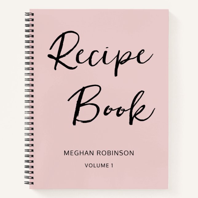 Girly Script Personalized Cookbook Blush Recipe Notebook (Front)
