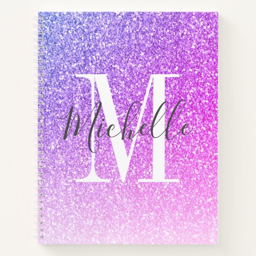 Girly Script Purple Pink Glitter Sparkles Monogram Notebook