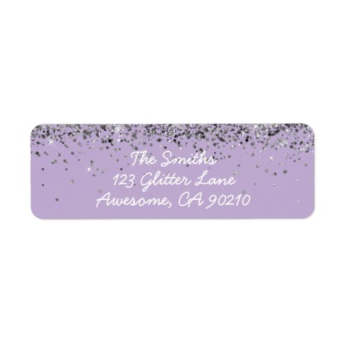 Girly Script Purple Silver Wedding Return Address Label