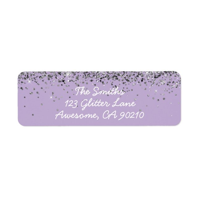Girly Script Purple Silver Wedding Return Address Label (Front)