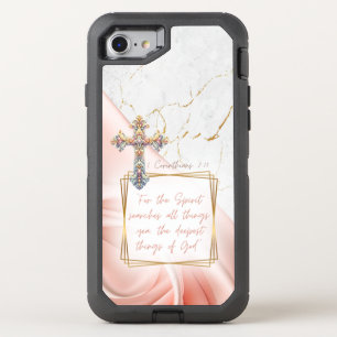 Girly Scripture Rose Satin Marble Pastel Cross OtterBox Defender iPhone SE/8/7 Case
