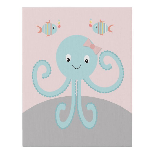 Girly Sea Ocean Life Pink Blue Octopus Art Canvas (Front)