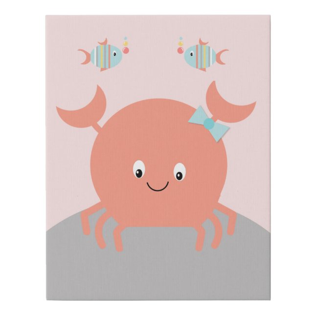 Girly Sea Ocean Life Pink Crab Art Canvas (Front)