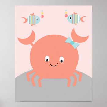 Girly Sea Ocean Life Pink Crab Art Poster by Personalizedbydiane at Zazzle