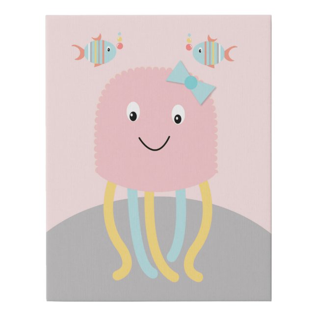 Girly Sea Ocean Life Pink Jellyfish Art Canvas (Front)