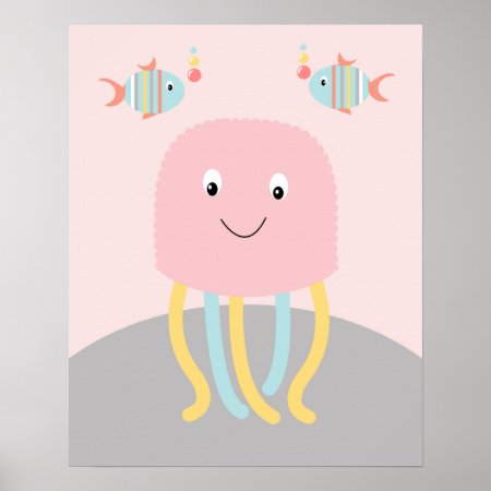 Girly Sea Ocean Life Pink Jellyfish Art Poster