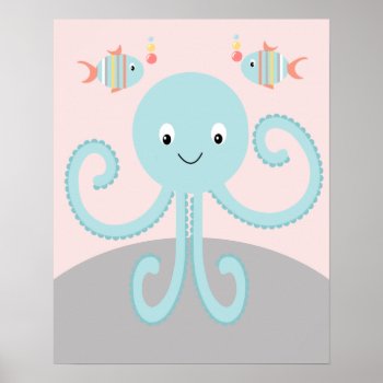 Girly Sea Ocean Life Pink Octopus Art Poster by Personalizedbydiane at Zazzle