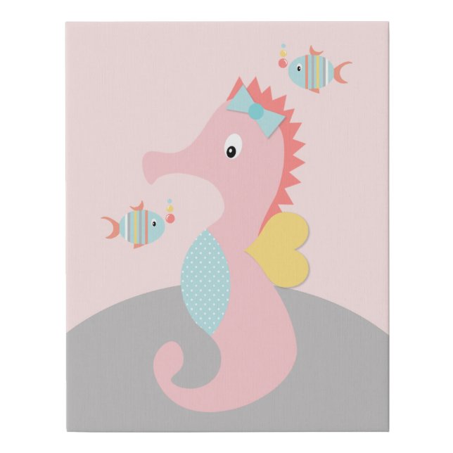 Girly Sea Ocean Life Pink Seahorse Art Canvas (Front)