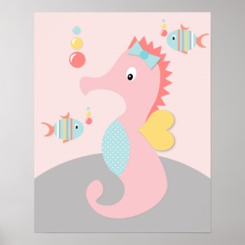 Girly Sea Ocean Life Pink Seahorse Art Poster by Personalizedbydiane at Zazzle