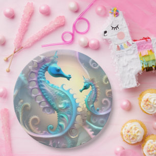Girly Seahorses Pastel Fractal Art, Paper Plates