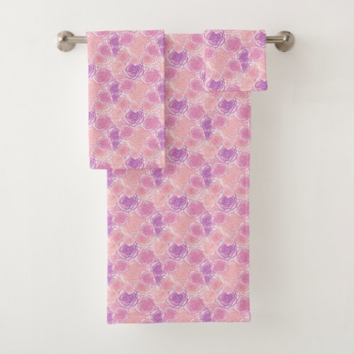 Girly Shabby Chic Pink Roses Pattern Bath Towel Set