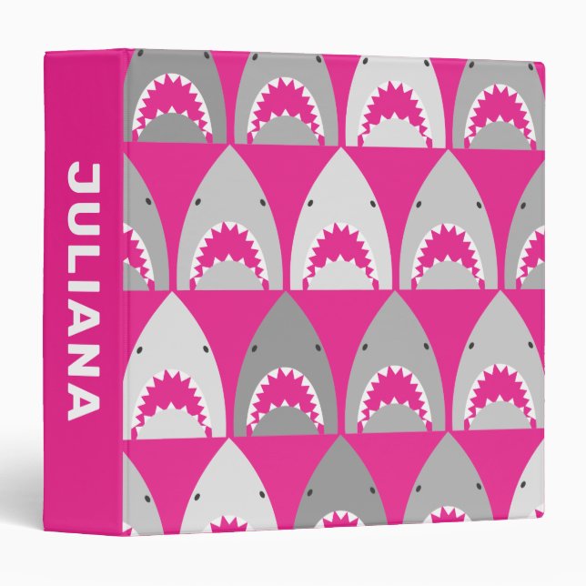Girly Shark Pattern 3 Ring Binder (Front/Spine)