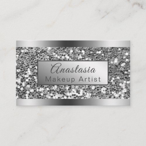 Girly Shimmer Foil Silver Glitter Business Card