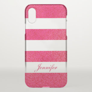 Girly Shine PINK GLITTER Striped personalized iPhone X Case