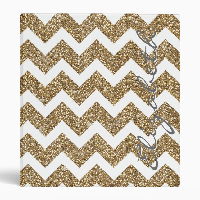 Girly shining Gold Faux glitter effects zigzag 3 Ring Binder (Front)